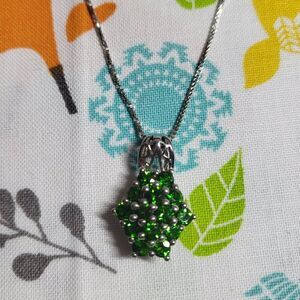 Russian Chrome Diopside Cluster Sterling Silver Pendant Necklace